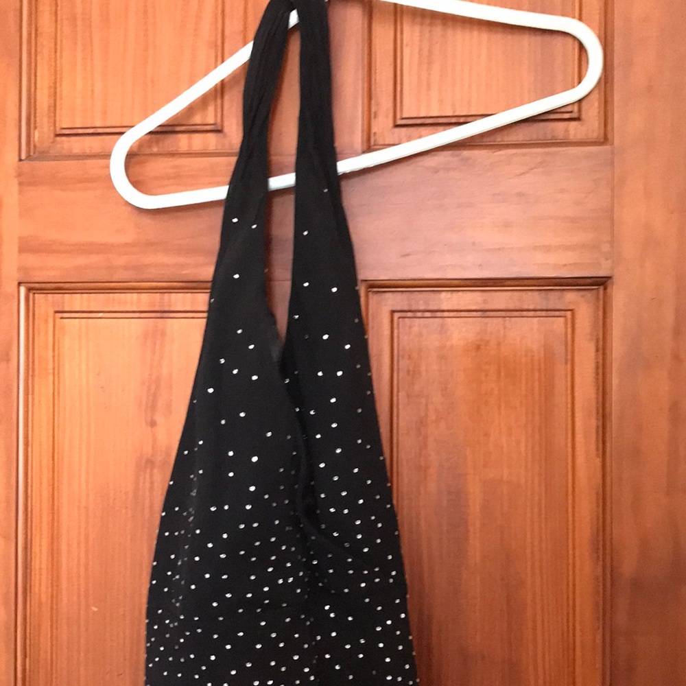 New with tags, floor length black rhinestone beaded halter dress.